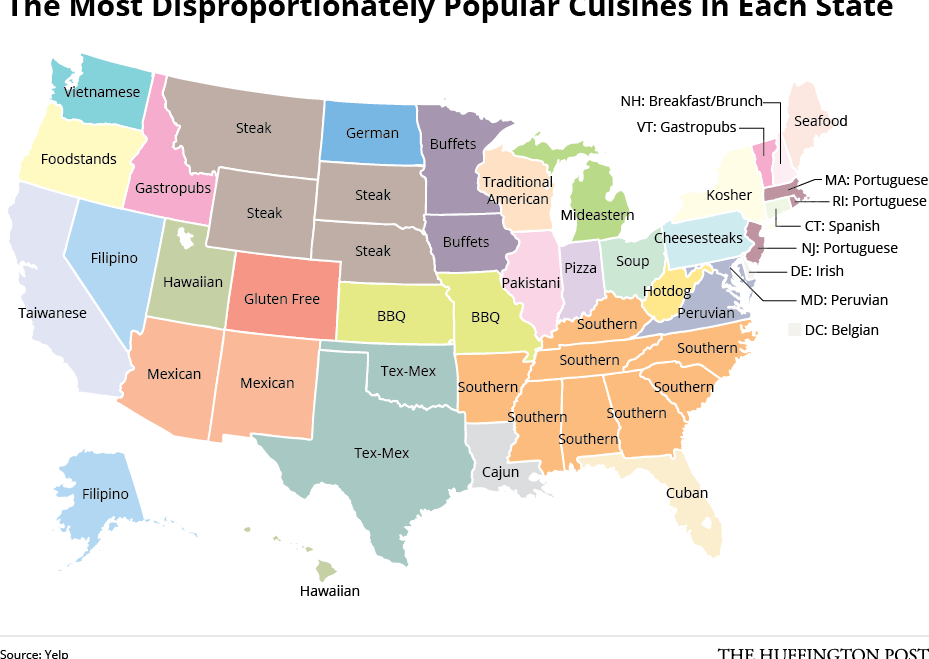 Here Is The Most Disproportionately Popular Cuisine In Each State of USA